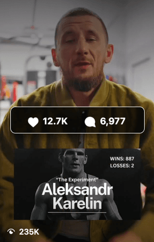 Client content result 4, showing views, likes, and comments