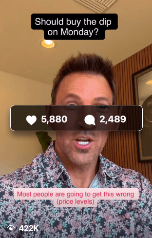 Client content result 1, showing views, likes, and comments